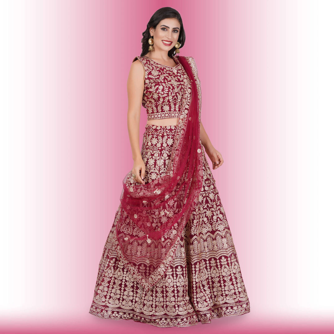 Red Silk Lehenga with Exquisite Gold Embroidery