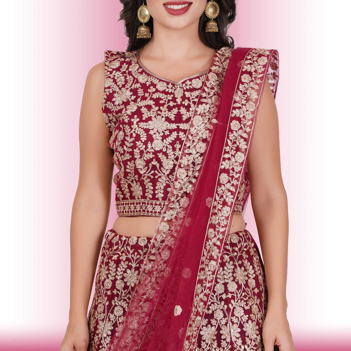 Red Silk Lehenga with Exquisite Gold Embroidery