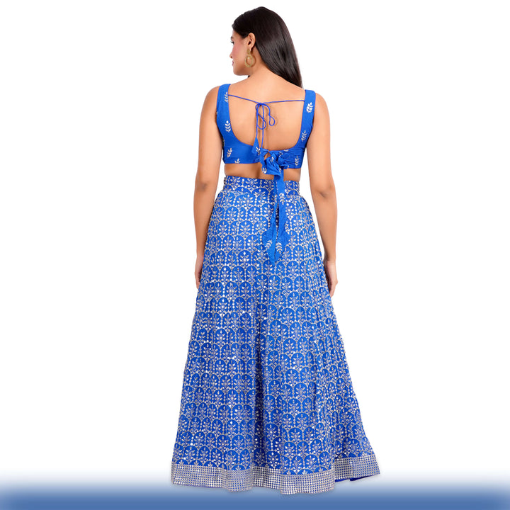 Sparkling Royal Blue Georgette Lehenga - Chiro's By Jigyasa