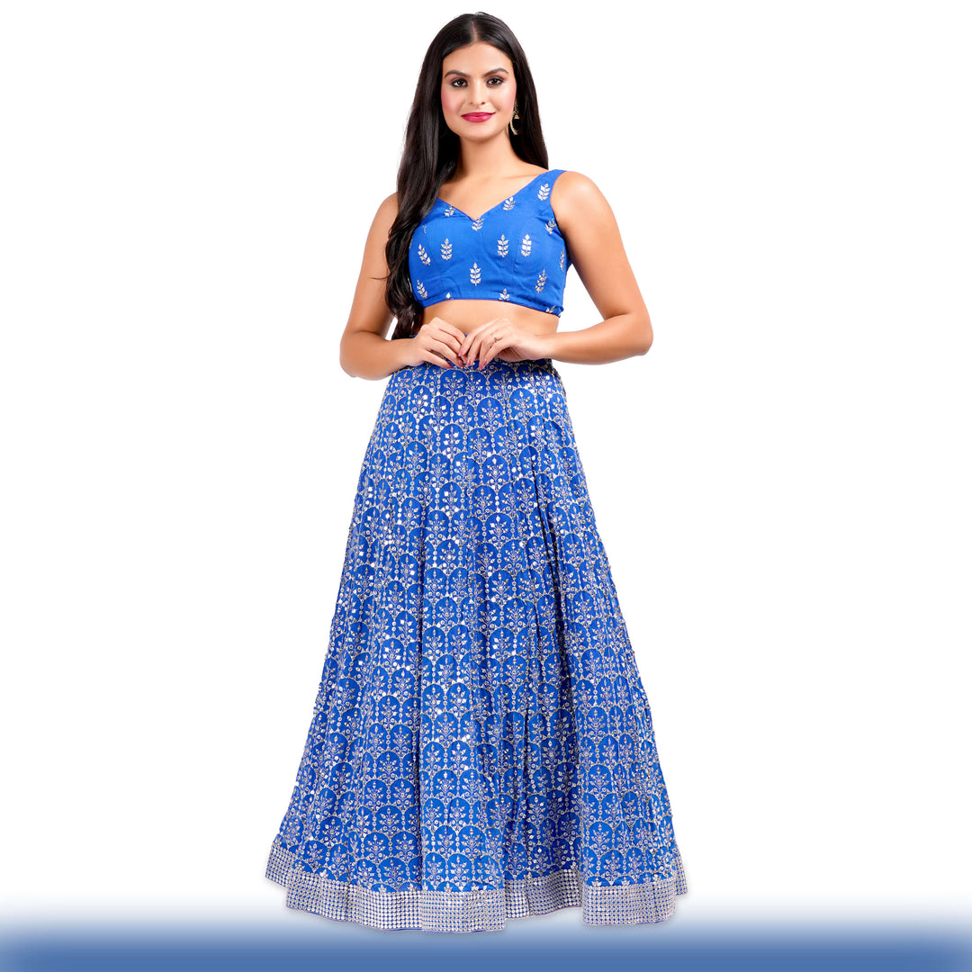 Sparkling Royal Blue Georgette Lehenga - Chiro's By Jigyasa