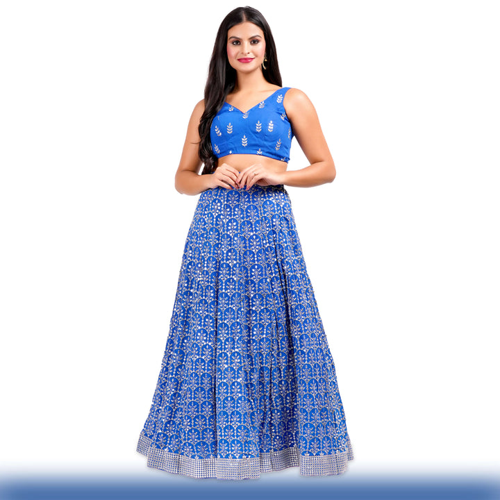 Sparkling Royal Blue Georgette Lehenga - Chiro's By Jigyasa