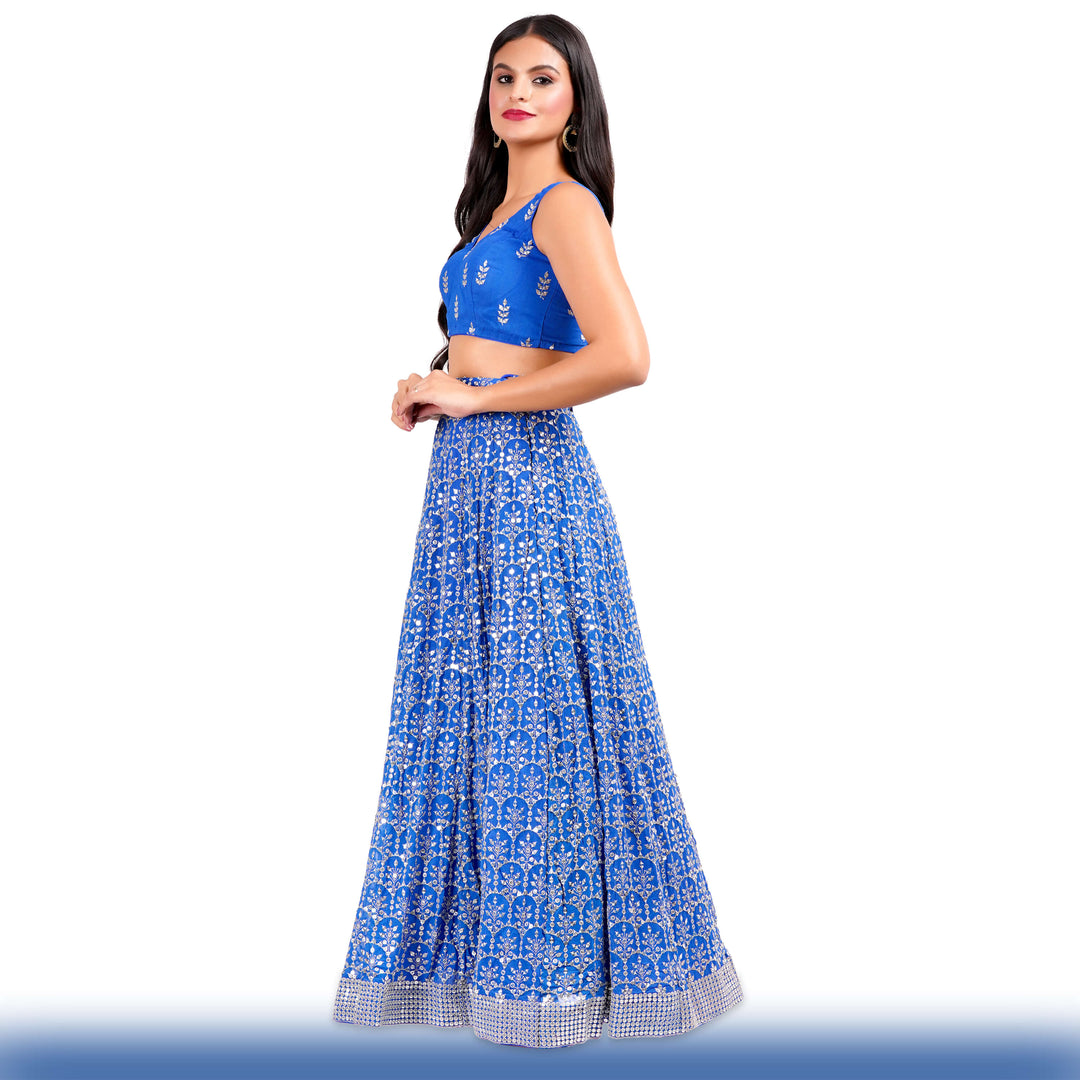 Sparkling Royal Blue Georgette Lehenga - Chiro's By Jigyasa