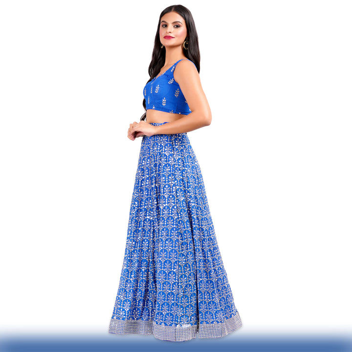 Sparkling Royal Blue Georgette Lehenga - Chiro's By Jigyasa