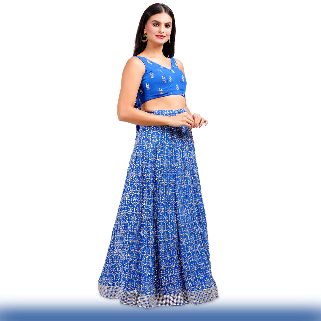 Sparkling Royal Blue Georgette Lehenga - Chiro's By Jigyasa