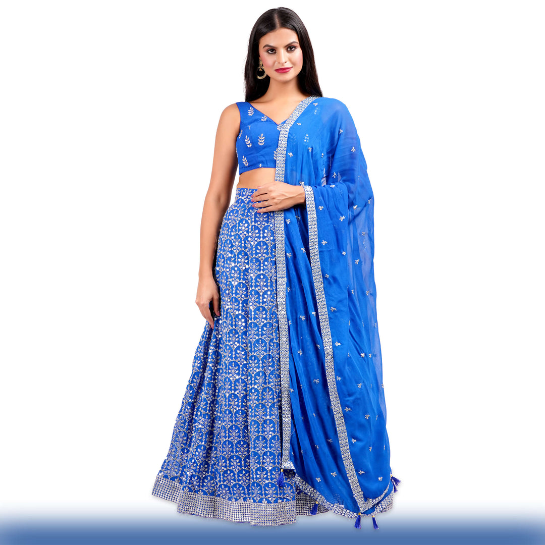 Sparkling Royal Blue Georgette Lehenga - Chiro's By Jigyasa
