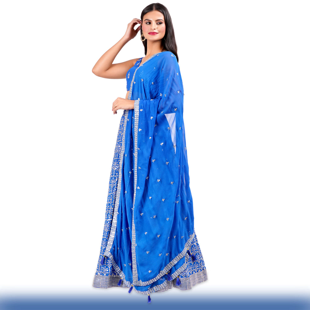 Sparkling Royal Blue Georgette Lehenga - Chiro's By Jigyasa