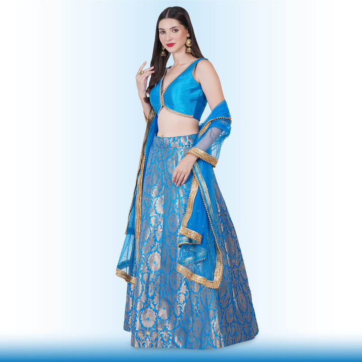 Royal Blue Brocade Lehenga