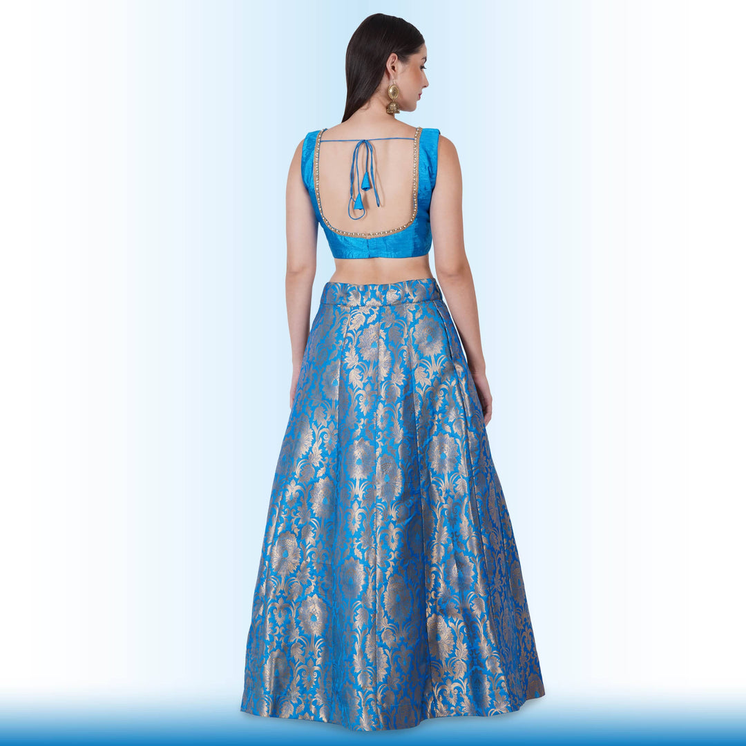 Royal Blue Brocade Lehenga