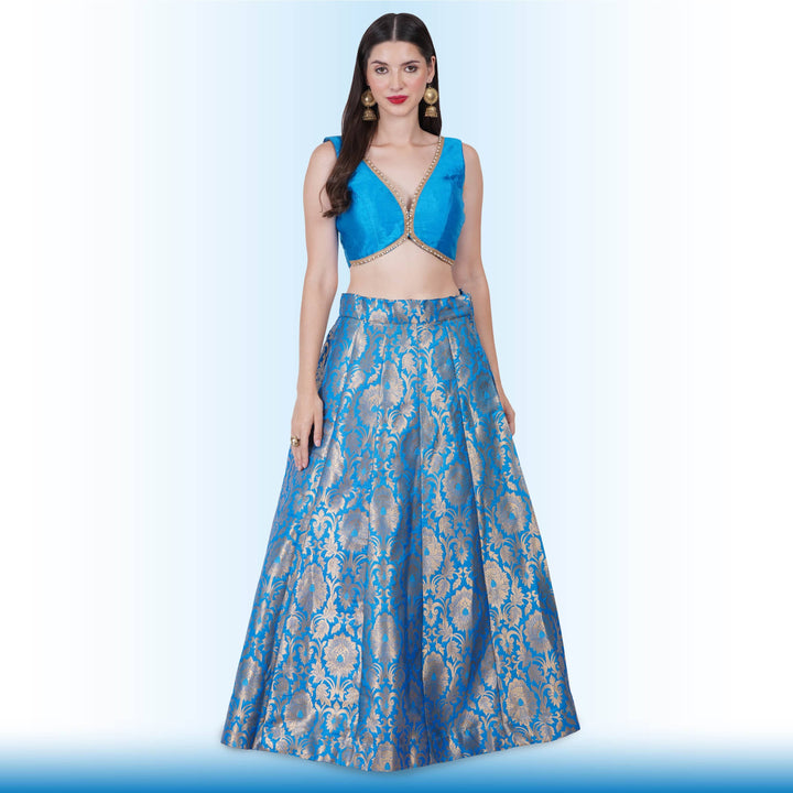 Royal Blue Brocade Lehenga