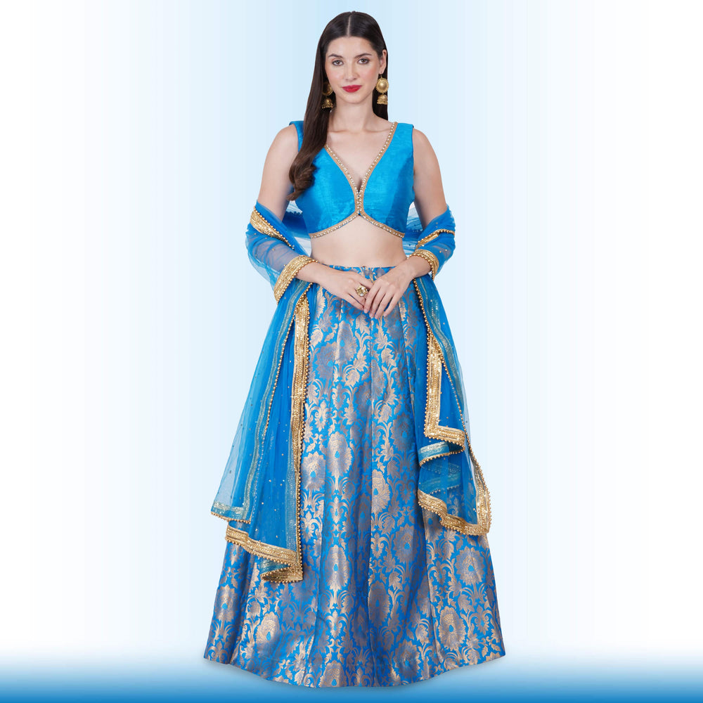 Royal Blue Brocade Lehenga - Chiro's By Jigyasa