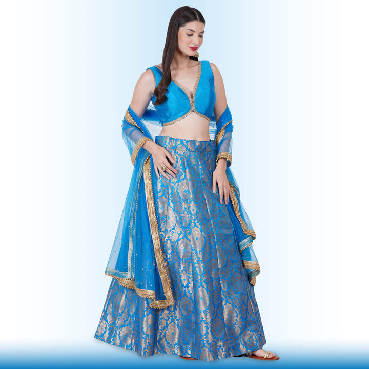 Royal Blue Brocade Lehenga