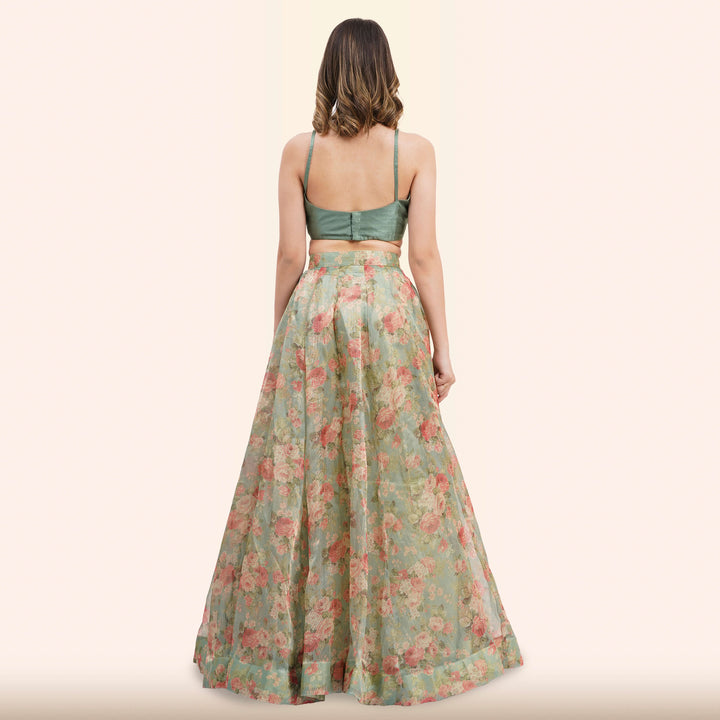 Sage Green Floral  Lehenga with Dupatta from Chiros by Jigyasa