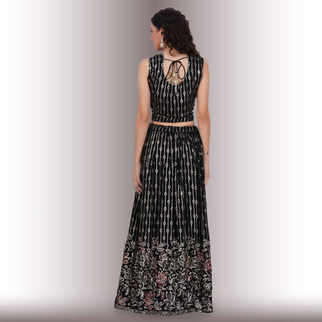 Contemporary lehenga in multicolor sequin - Black