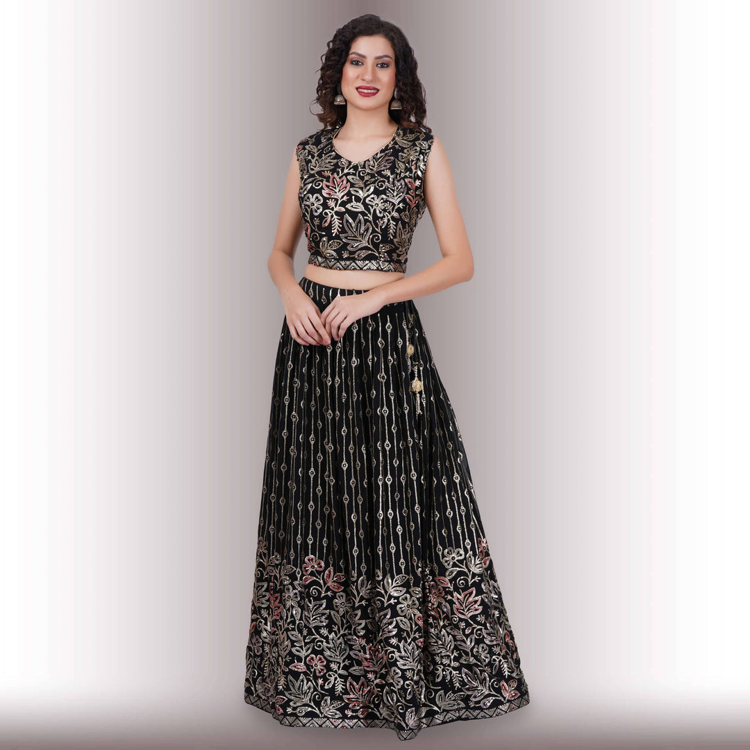 Contemporary lehenga in multicolor sequin - Black