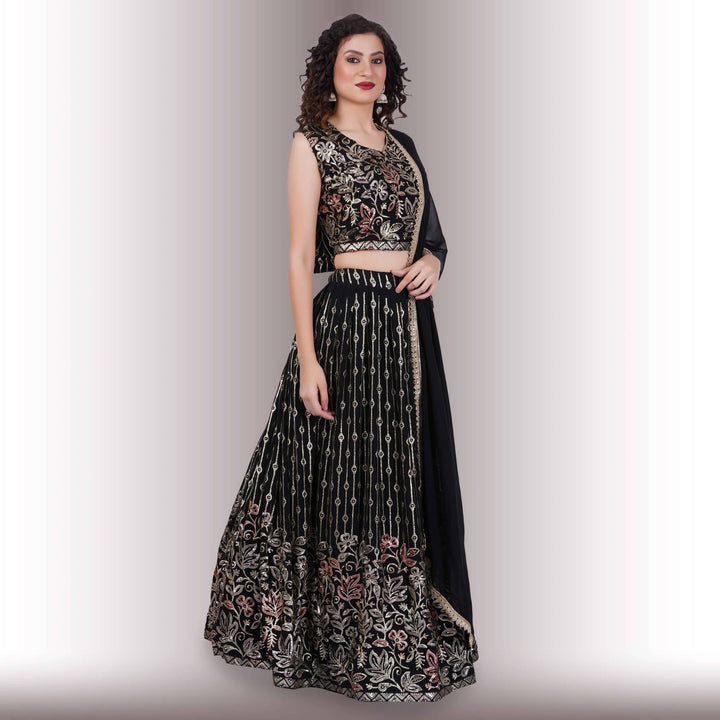 Contemporary lehenga in multicolor sequin - Black