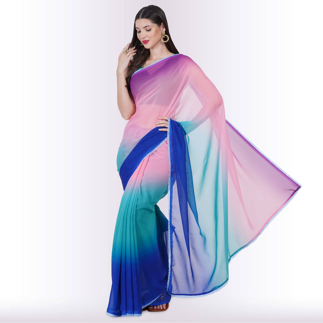 Shaded georgette Saree - Blue