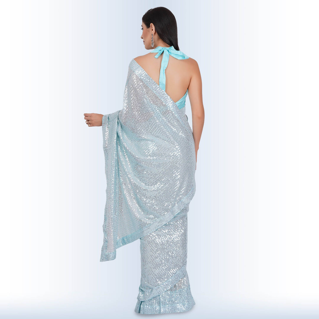 1 Minute Sequin Saree - Baby Blue