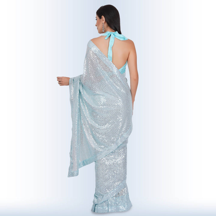 1 Minute Sequin Saree - Baby Blue