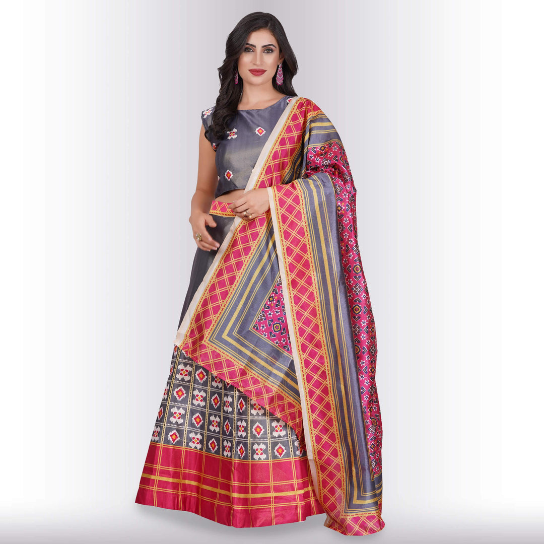 An exquisite dola Silk Lehenga Set with Perfect print design to