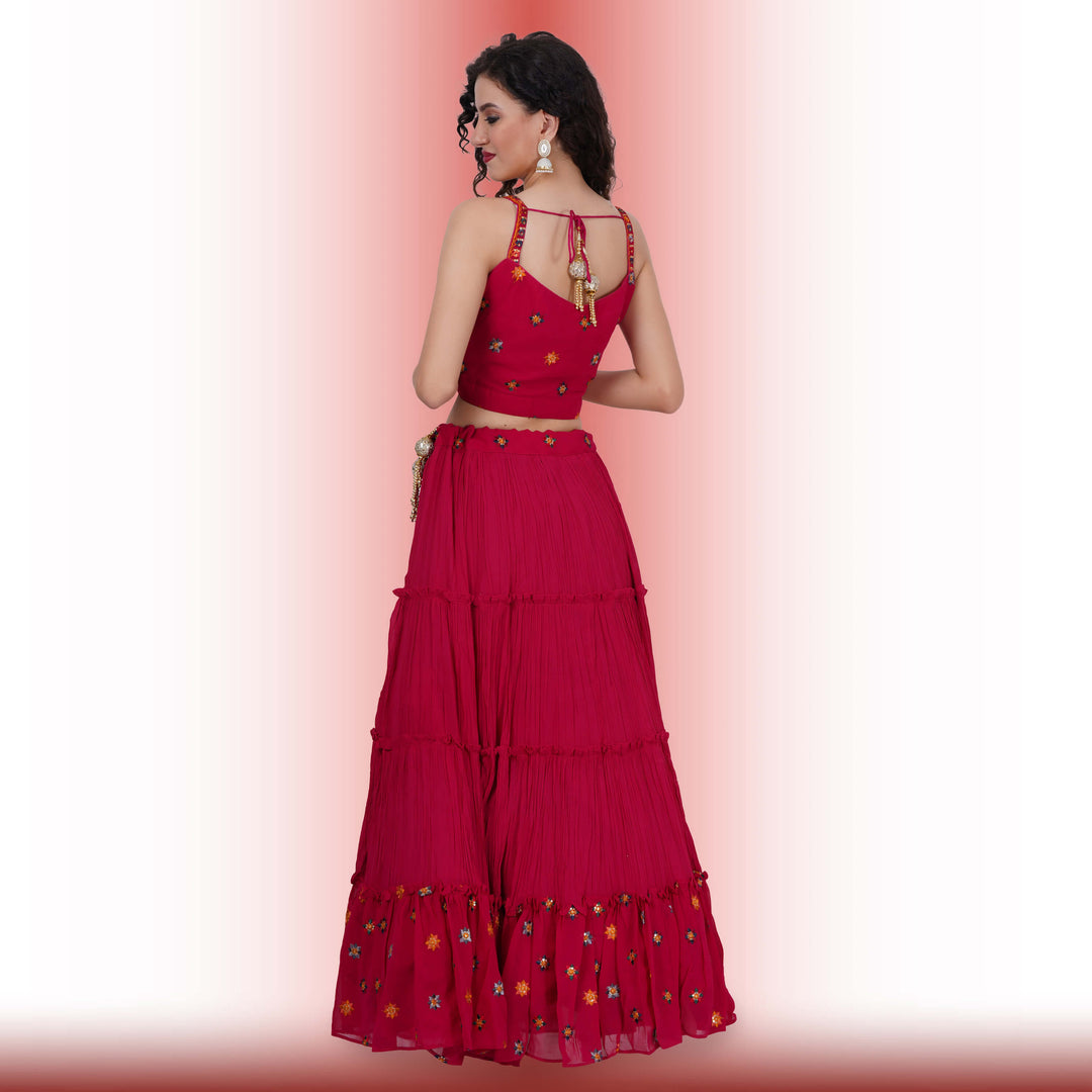 Chania choli with spaghetti strap blouse - Red