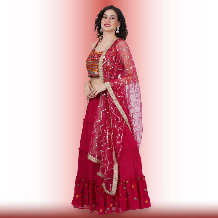 Chania choli with spaghetti strap blouse - Red