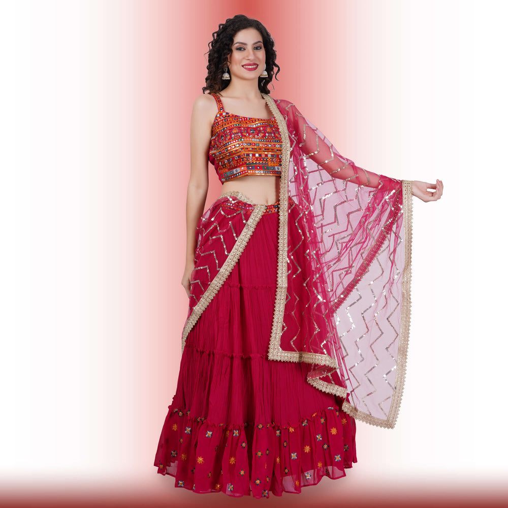 Chania choli with spaghetti strap blouse - Red