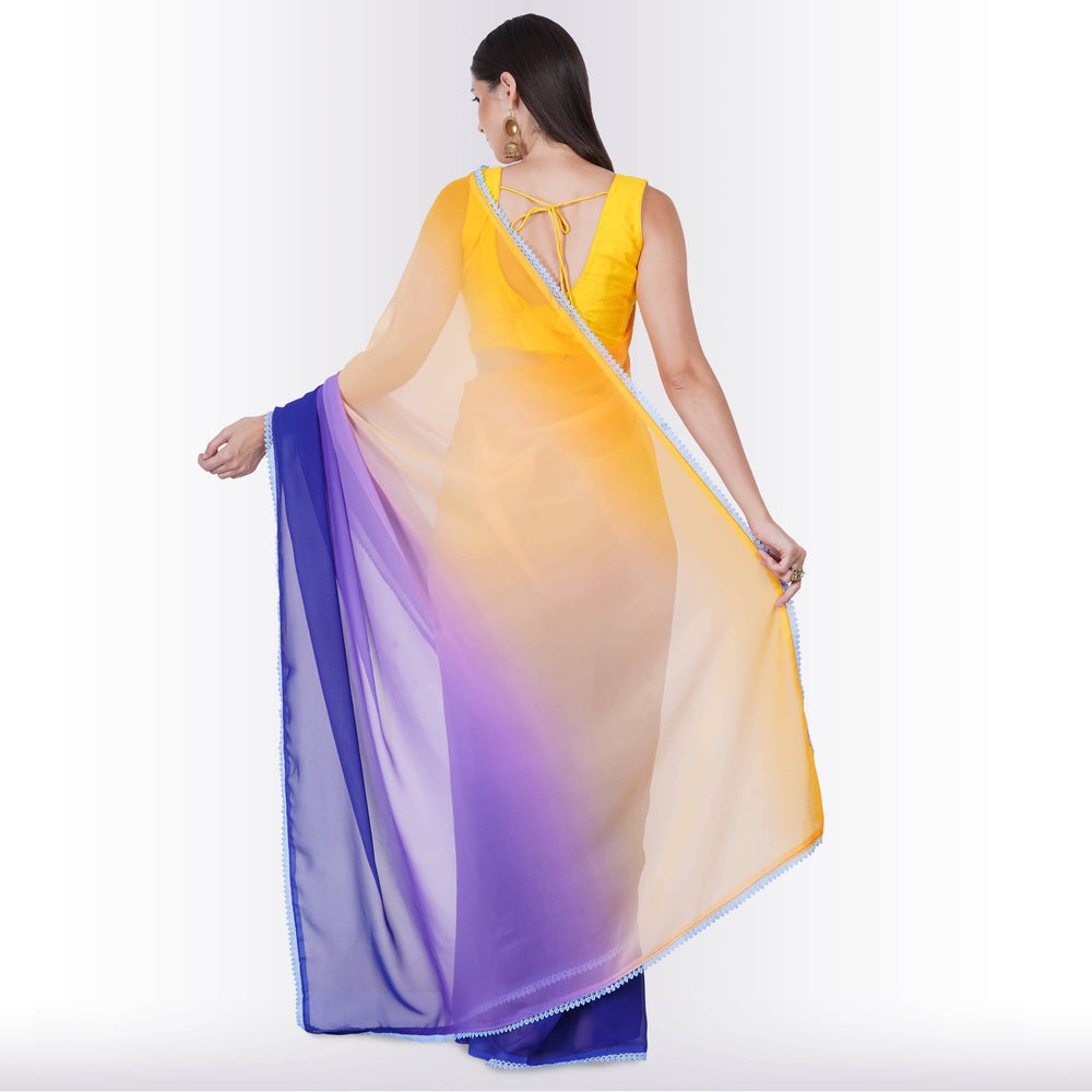 Georgette Saree in multi-color - Yellow