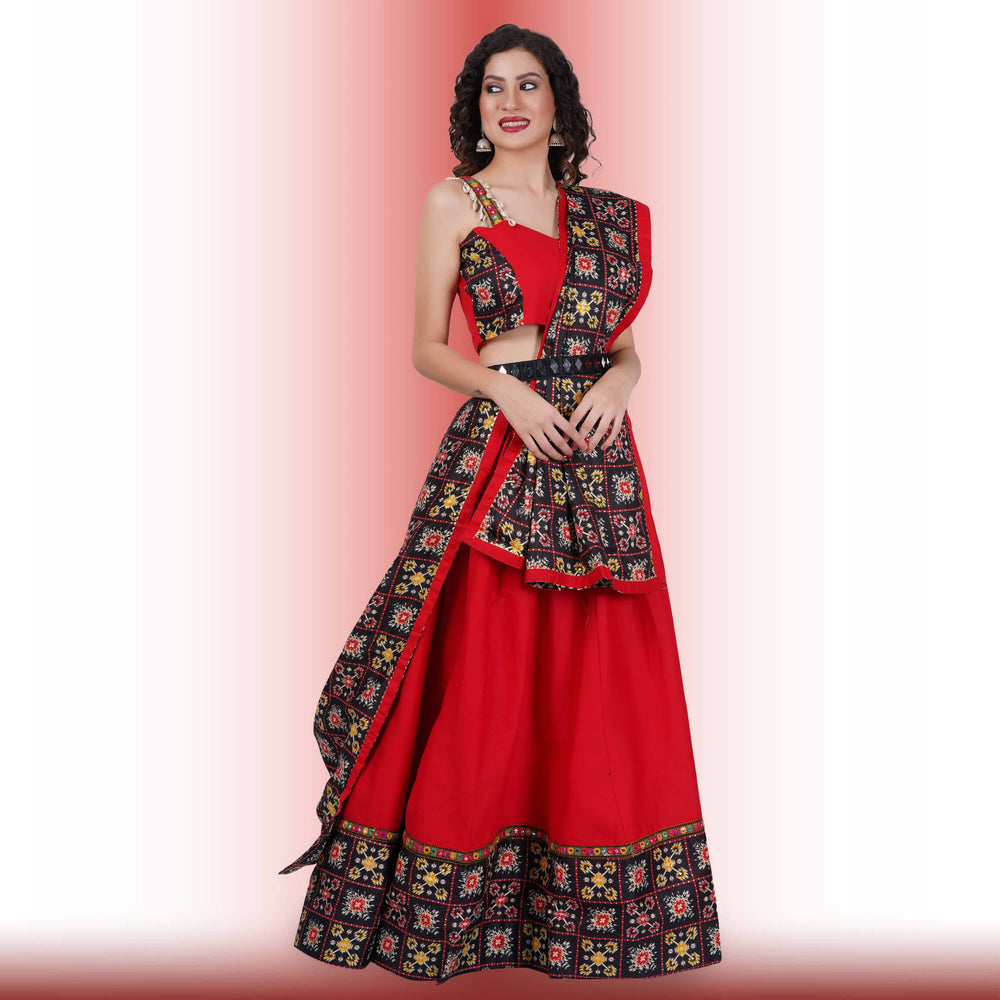 Red and Black Navratri Lehenga