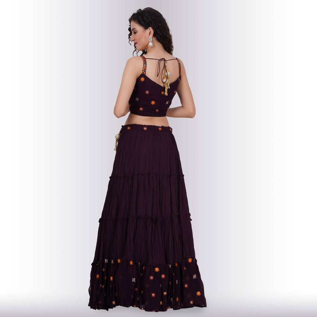 Chania choli with spaghetti strap blouse - Maroon