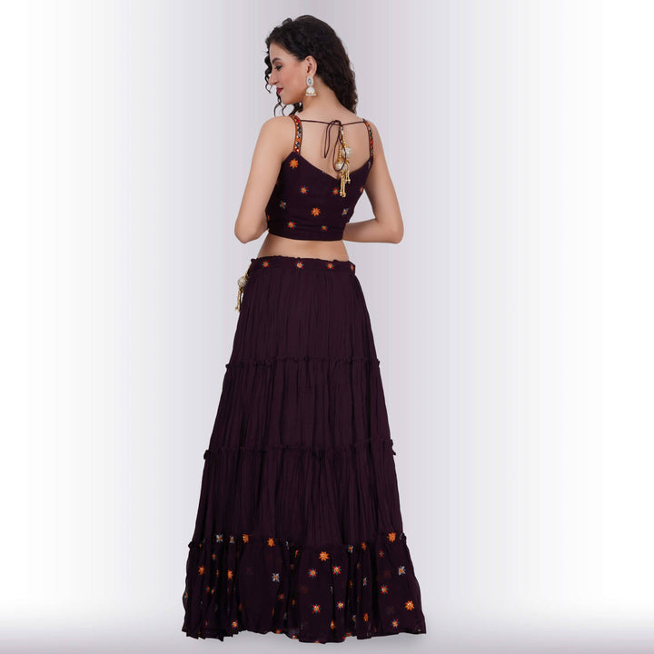 Chania choli with spaghetti strap blouse - Maroon