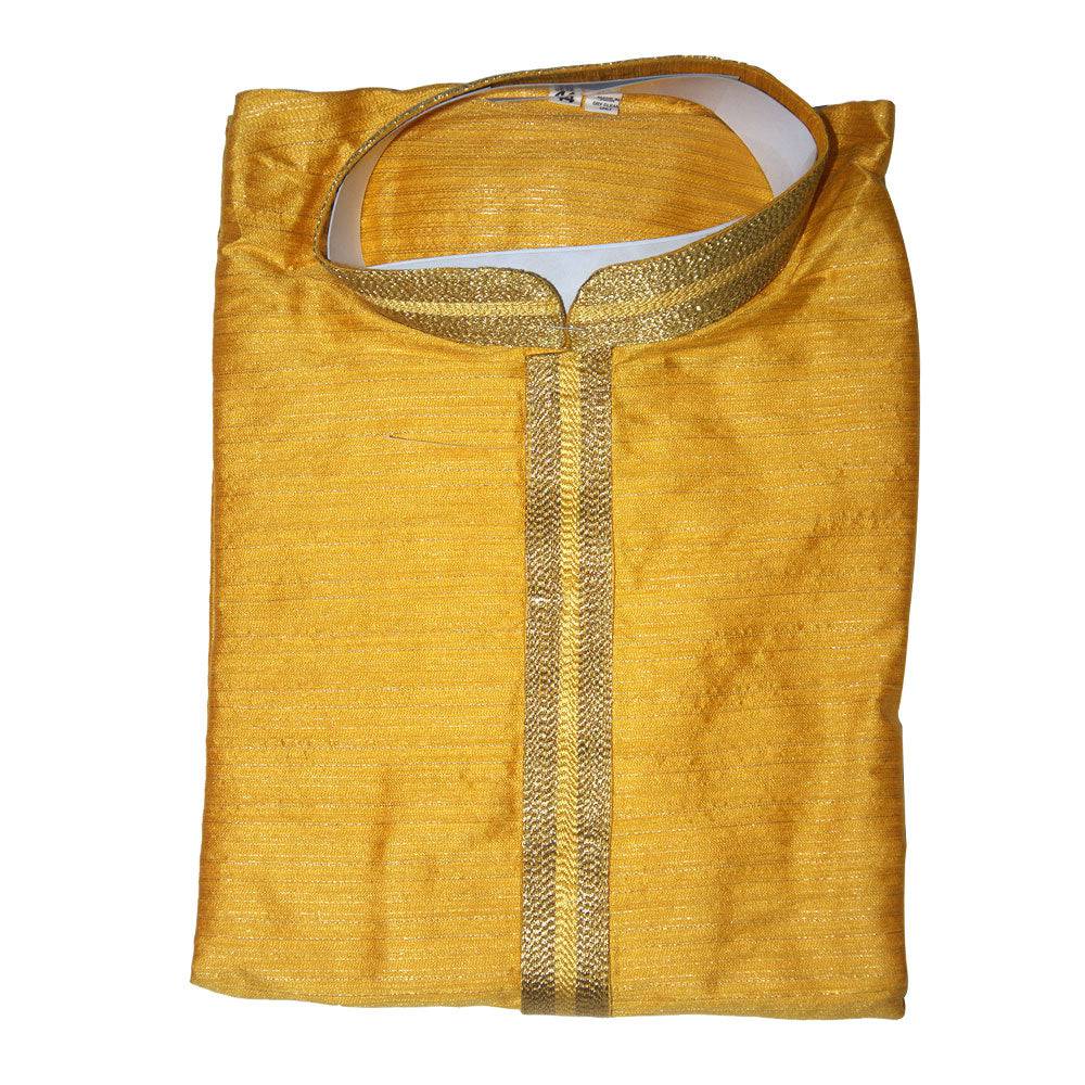 Silk Kurta with round Neck - Yellow