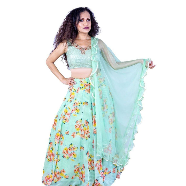 Floral design lehenga set - Green