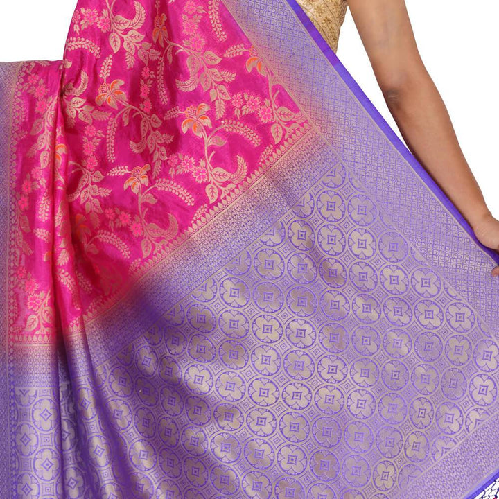 Banaras Tilfi Sari with Pattu Border - Pink- Closeup