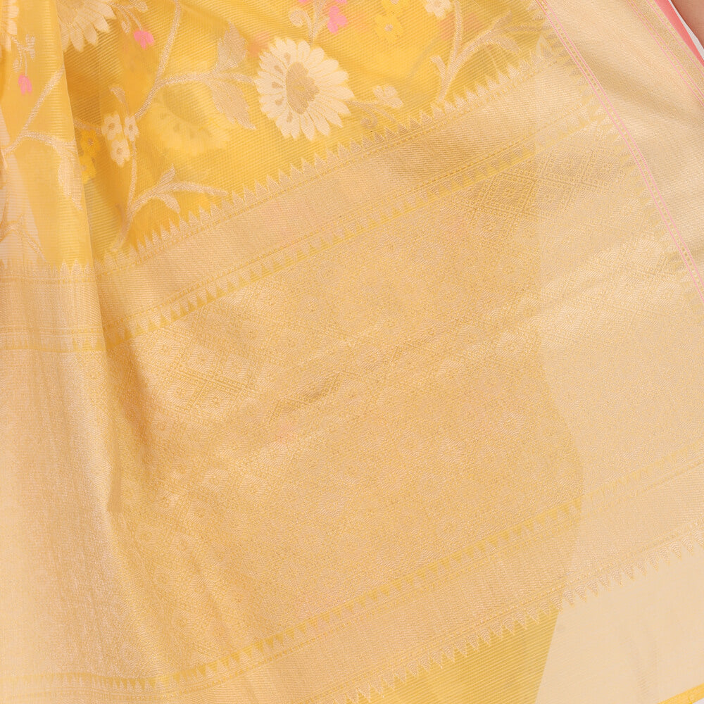 Banaras Kota Tilfi Jaal work Indian sari - Yellow