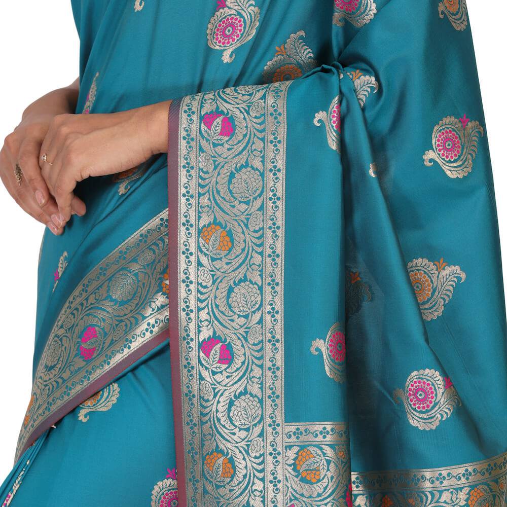 Banarasi  Malai Silk Sari - Teal