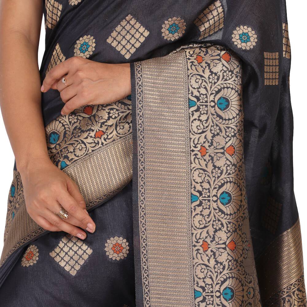 Malai silk black closeup