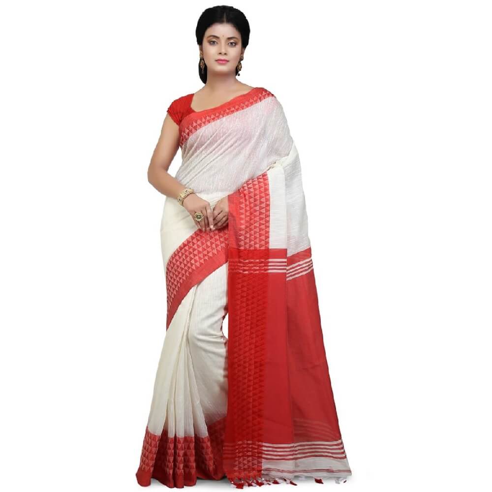 Cotton Silk saree with Contrast border - Red