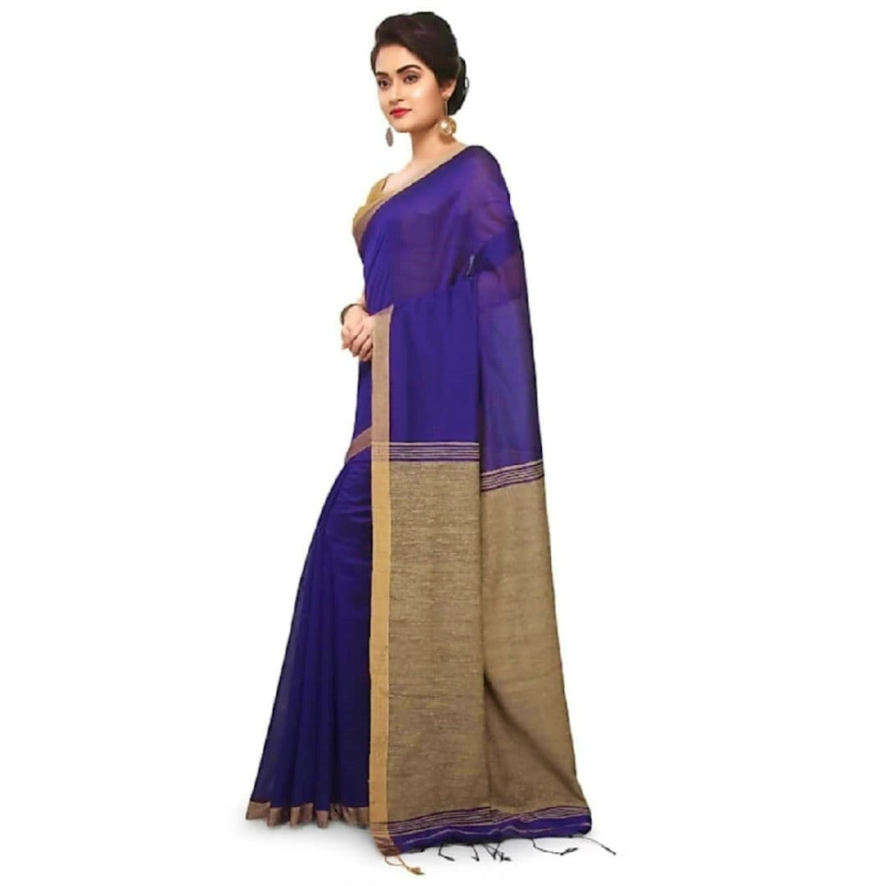 Silk Cotton Handloom Saree - Royal Blue