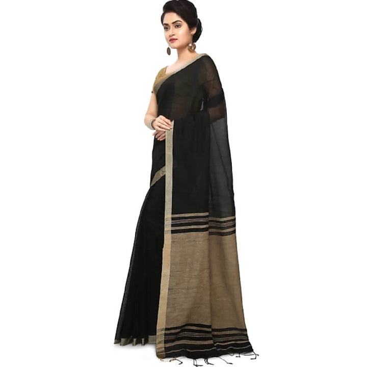 Silk Cotton Handloom Saree - Black - Side View