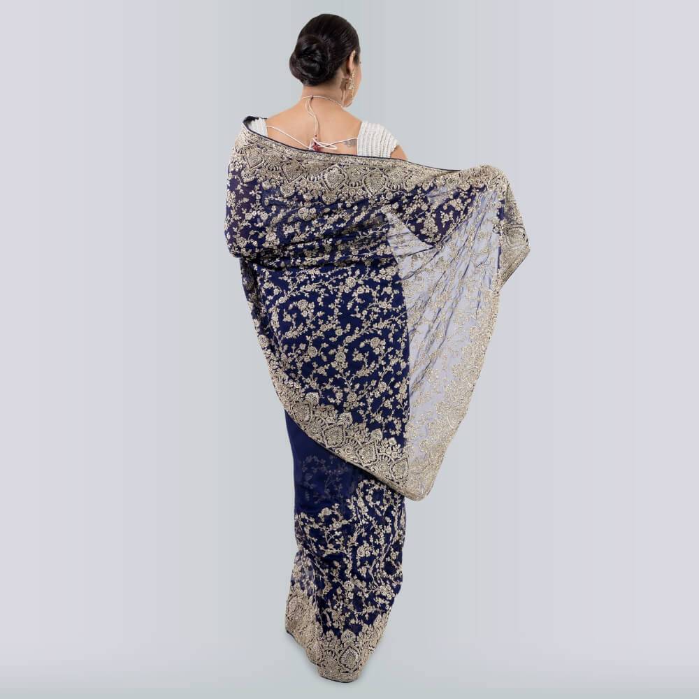 Georgette Indian Saree - Navy Blue