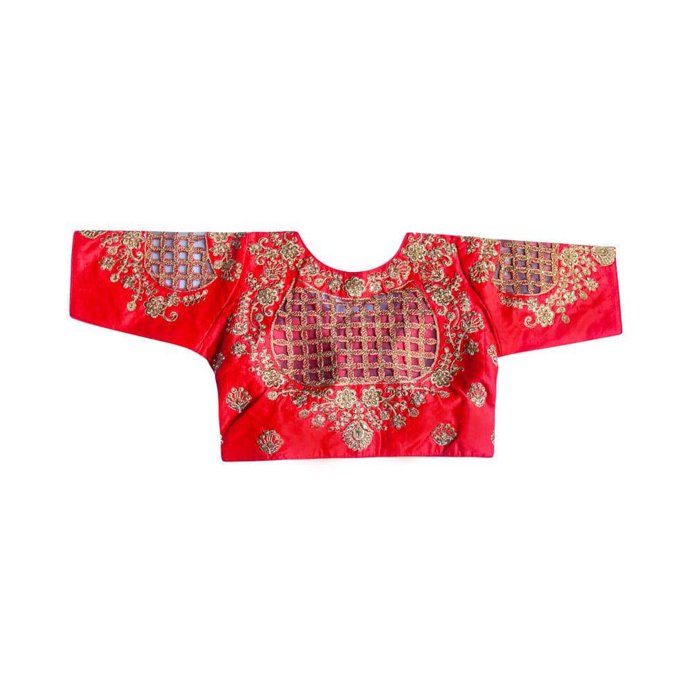 Readymade Saree Blouse with Elbow length Sleeves  - Red