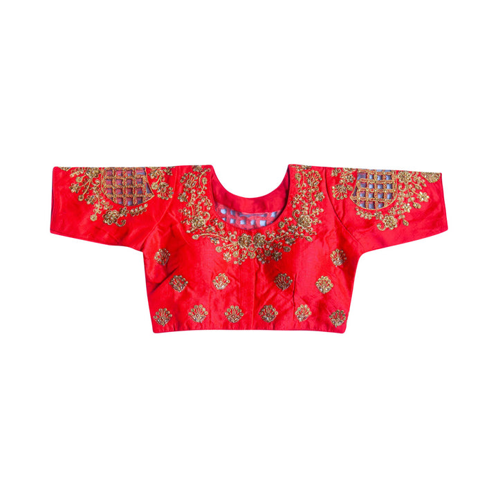 Readymade Saree Blouse with Elbow length Sleeves  - Red