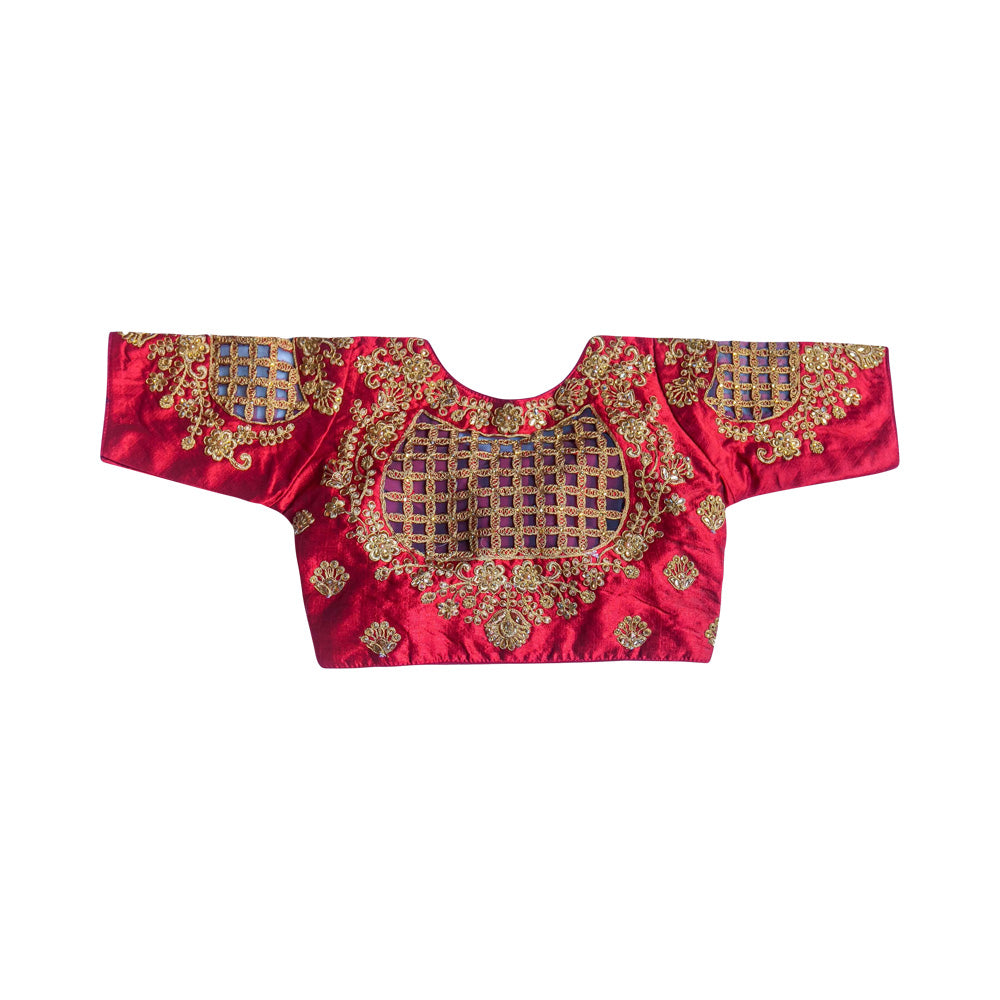 Readymade Saree Blouse with Elbow length Sleeves  - Dark Red