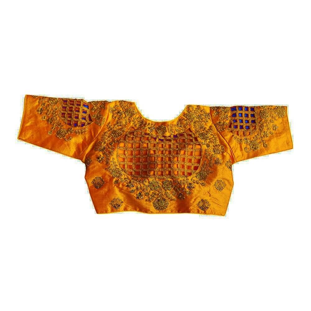 Readymade Saree Blouse with Elbow length Sleeves Yellow