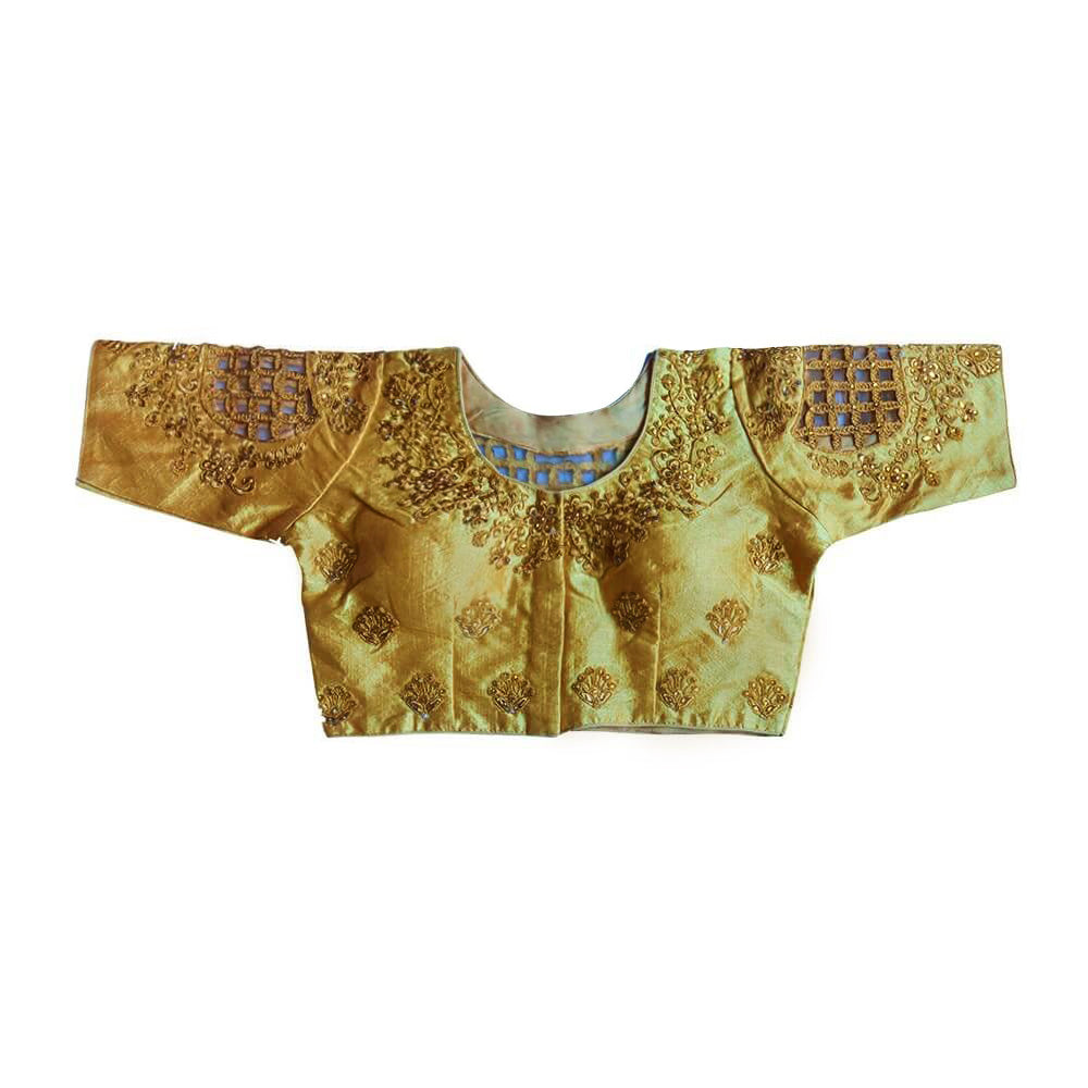 Readymade Saree Blouse with Elbow length Sleeves  - Gold