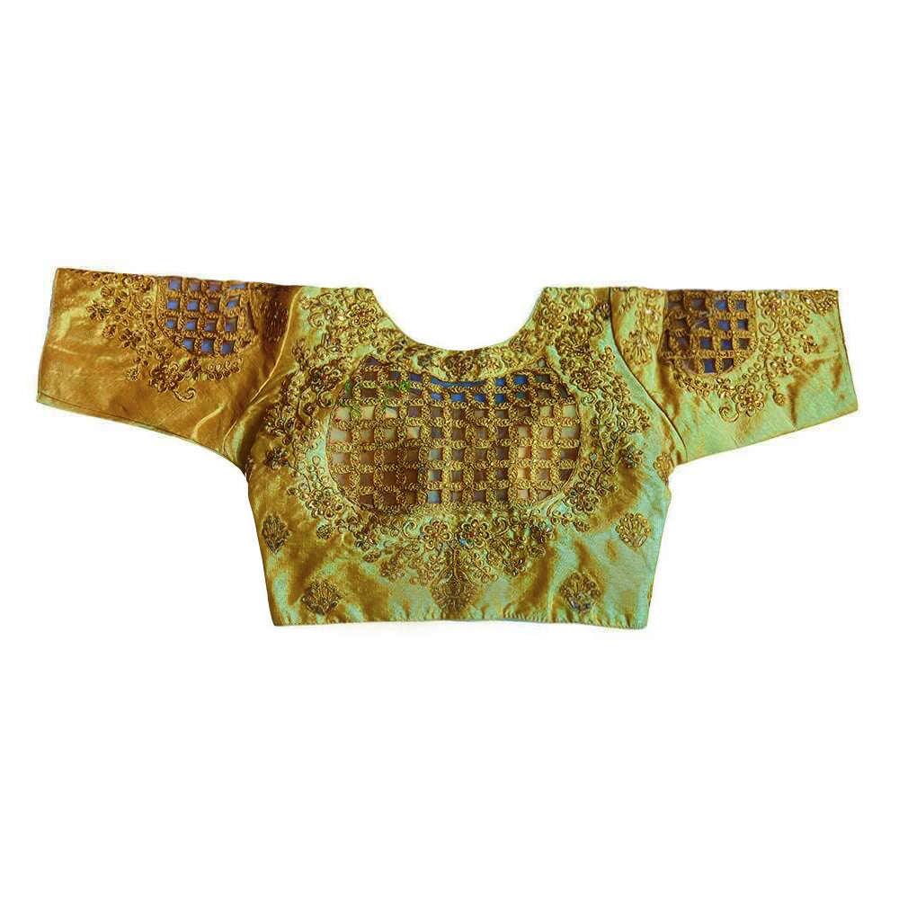 Readymade Saree Blouse with Elbow length Sleeves  - Gold