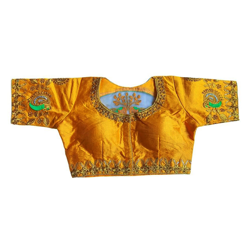 Readymade Saree Blouse With Embroidery  - Yellow