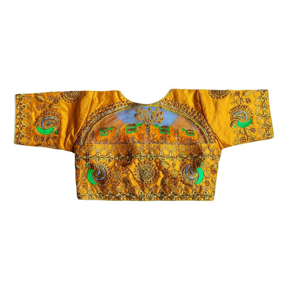 Readymade Saree Blouse With Embroidery  -  Yellow