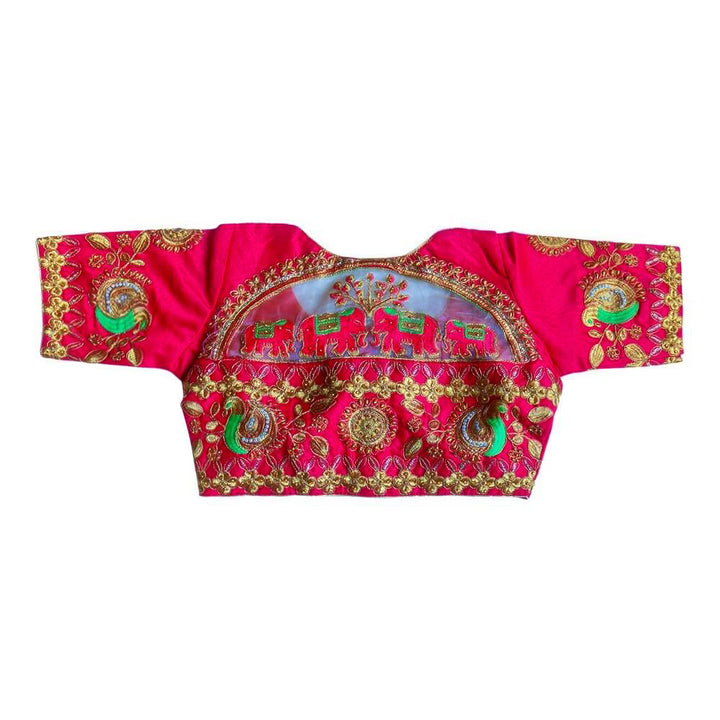 Readymade Saree Blouse With Embroidery  - Hot Pink