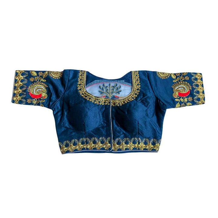 Readymade Saree Blouse With Embroidery  - Navy Blue